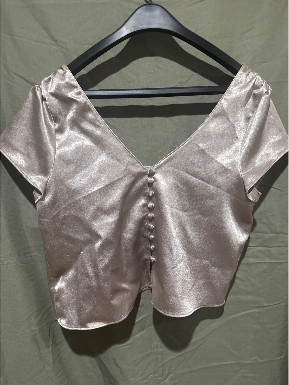 Zara pink satin short sleeve crop top